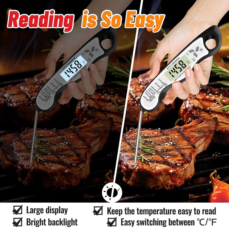 Jamestry Meat Thermometer, IP67 Waterproof Digital Meat Thermometer with Backlight, Hold Function & Magnet for Grill, BBQ, Candy, Beef,Turkey - Image 3